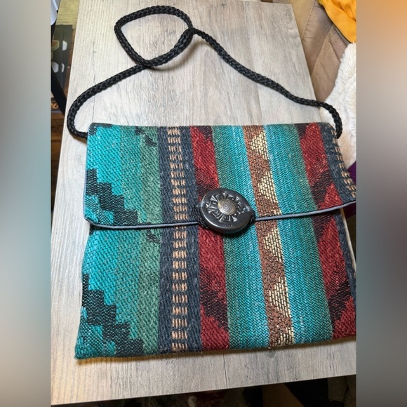 Kilim Handbags - Southwestern KILIM Flap Shoulder Bag Medallion Close Braided Black Strap 10x8
